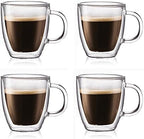 [Set of 4] 10 oz Double Wall Ultra Clear Insulated Coffee Mugs Espresso Mocha Green Black Tea Cups, Real Borosilicate Glass Hot/Cold - Image 6