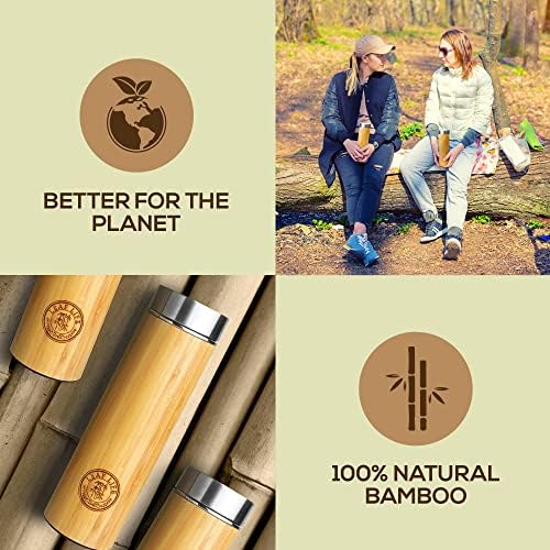 Premium Bamboo Thermos with Tea Infuser for Loose Tea - Tea Gift Set - Insulated Water Bottle/Iced Coffee Tumbler - Unique Gifts for Women, Gifts For Women Who Have Everything - 17oz with 22oz - Image 5