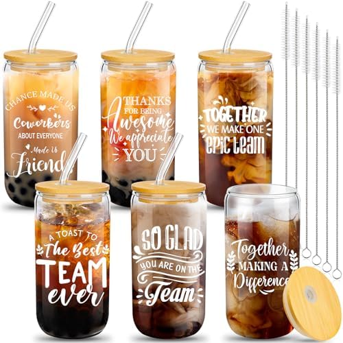 6 Set Employee Appreciation Gifts Glass Cups, Inspirational Style by Purpeak