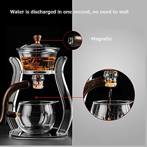 RORA Lazy Kungfu Glass Tea Set Semi Automatic Drip Rotating with Infuser Glass Teapot Set (6 cups) - Image 5