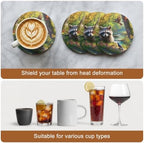 Forest Raccoon Drink Coasters Set of 8 with Holder,Absorbent Round Ceramic Coasters for Desk,Animal Bird Mountains Tree Natural Landscape Cup Mats for Home Kitchen Office Party Coffee Table Decoration - Image 7