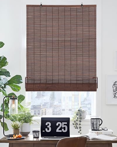 30" W x 72" H Cordless Bamboo Roman Shades for Interior, Coffee by Chryeiiu