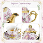 20Pcs Porcelain Tea Set with Metal Holder and Spoon, Floral Adult Tea Sets with Teapot Cups Saucers, European Ceramic Tea Parties Set for Women （Large） (Purple) - Image 4