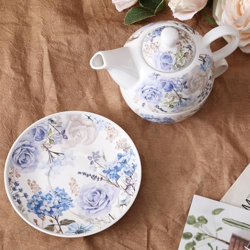 fanquare Blue and Purple Roses and Hydrangeas Porcelain Tea for One Set - Image 6