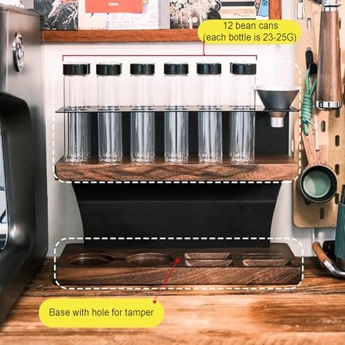 Single Dose Coffee Bean Cellars, 2-Tier Coffee Tool Storage Stand, with 12 Pcs Tubes - Capacity 23-25 G, Hopper, Exhaust Valve, Espresso Tamper Organizer Tool - Image 3