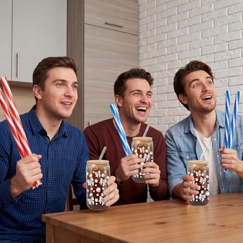 12 Pack 16 Oz Baseball Glass Cups with Lid and Straw Sports Glass Clear Reusable Cups Iced Coffee Drinking Tumbler for Sports Themed Party Favors Team Gifts Birthday Party Supplies - Image 7