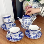 Bone China Tea Set for Adults, 13-Piece Blue and White Porcelain Tea Set for 4, Vintage Floral Tea Set With Teapot and Teaspoons, Tea Party Sets for Women Gift (Blue B) by LEPOTOCLO