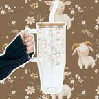 Sip-Sip Hooray! Smiling Goats 40oz Glass Tumbler with Lid and Straw - Image 2