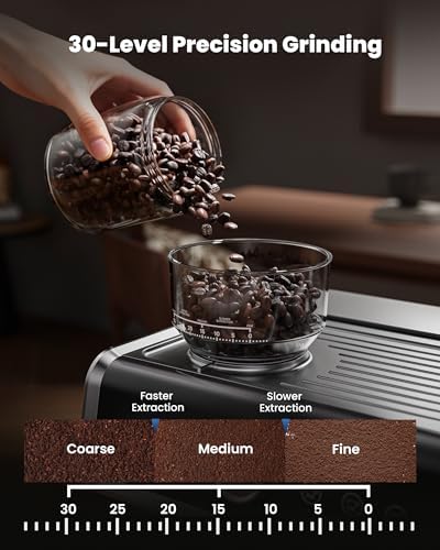 Coffee Maker with Grinder, 30 Settings & 20 Bar Pump, Espresso Machine with 58mm Portafilter & Milk Frother for Cappuccino or Latte - Image 3