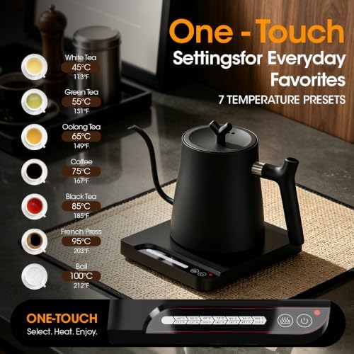 Gooseneck Electric Kettle with Temperature Control, 7 Temperature,0.65mm Precision Pour Spout, Stainless Steel Interior, 24 Hour Keep Warm, Fast Heating Electric Water Kettle - Image 2