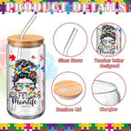 SiliFine 6 Pcs Autism Awareness Glass Cups, 16 oz with Lids - Image 4
