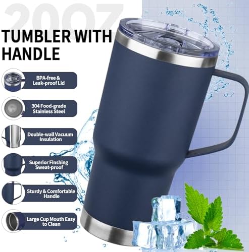 20oz Insulated Tumbler with Handle Stainless Steel Travel Coffee Mug with Lid and Straw Double Wall Vacuum Leak-proof Reusable Thermal Water Cup for Hot and Cold Drinks (Multicolor-8,6 Pack) - Image 3