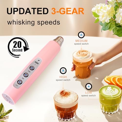 YUSWKO Handheld Milk Frother Wand for Coffee, Rechargeable Electric Whisk - Image 3