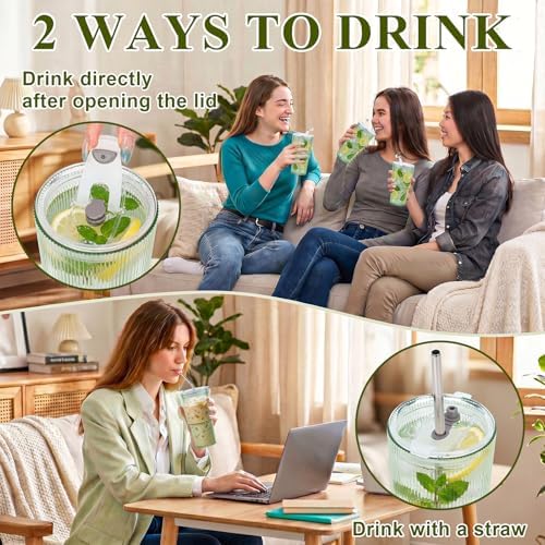 6 Pcs 20oz Plastic Ribbed Tumblers with Lid and Straws Green Plastic Reusable Iced Coffee Cups with Lid Unbreakable Vintage Ribbed Drinking Glasses Tumbler for Juice Smoothie Beverage with Clean Brush - Image 5