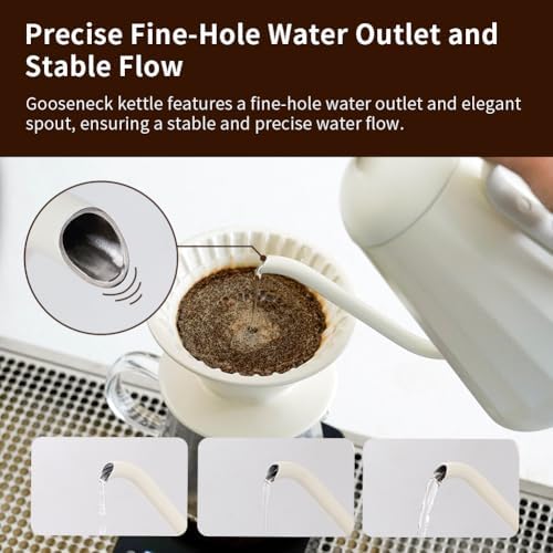 watchget Gooseneck Pot for Pour Over Coffee and Tea - 32oz/900ml Stainless Steel Teapot with Precise Spout and Heat-Resistant Handle, Scratch-Resistant, for Home and Cafe, White - Image 5