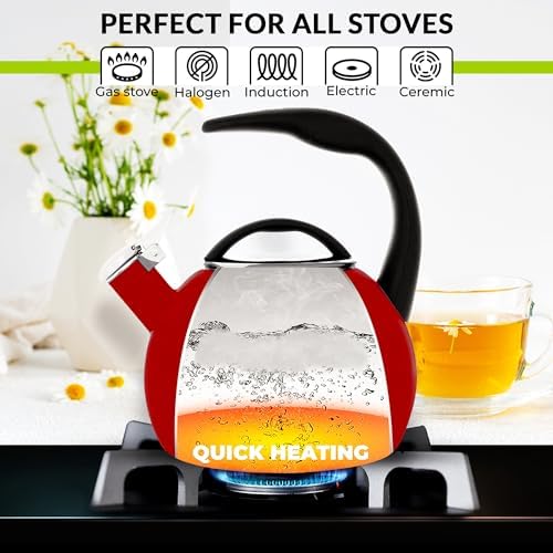 Chantal Anniversary Enamel-on-Steel Whistling Teakettle, 2 quart, Chili Red - Image 6