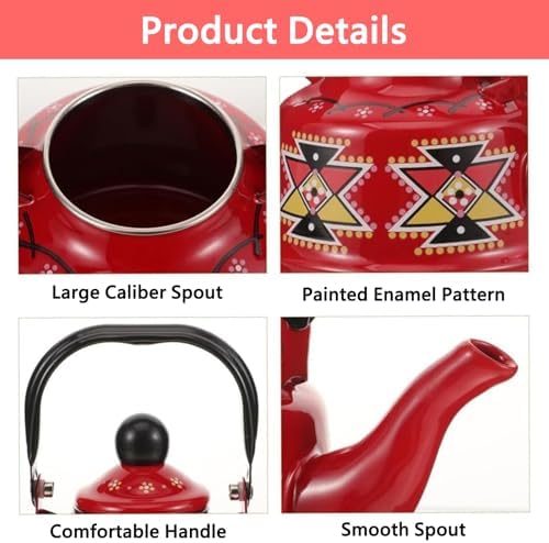 Enamel on Steel Whistling Tea Kettle, Kitchen Stovetop Teakettle for Brewing Tea and Coffee, VintageTea Pot for Living Room Decorations Domestic (Redb 1.1l) - Image 6