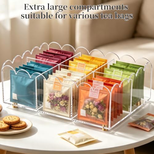 Acrylic Scalloped Edge Tea Bag Organizer Box for Countertop Pantry Coffee - Image 3