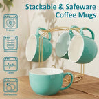 Teocera 16oz Large Coffee Mugs Set of 4 - Thick Mint Green Porcelain Cups for Cappuccino, Latte, Tea & Hot Chocolate - Dishwasher Safe Ceramic with Comfort Grip Handles - Image 6