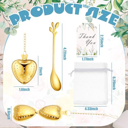 25 Sets Bridal Shower Tea Party Favor for Guest Leaf Tea Spoon,Gold - Image 3