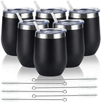 6 Pack Stainless Steel Wine Tumblers, 12Oz Insulated Wine Tumbler, Double Wall Insulated Wine Glass, Stainless Steel Stemless Wine Cups with Lids for Coffee, Wine, Cocktails, Champaign, Black… by Lifecapido