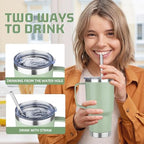 20 oz Tumbler with Handle Stainless Steel Insulated Coffee Mug Tumbler with Lid and Straw Double Wall Vacuum Insulated Coffee Mug Leak Proof Travel Mug Tumbler for Hot and Cold Drink (Green Tea,4pack) - Image 4