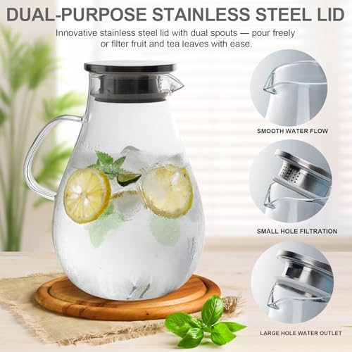 Glass Pitcher with Lid, 1 Gallon / 128oz Glass Water Jug for Hot and Cold Drinks, Iced Tea, Juice, and Beverage Carafe - Image 4