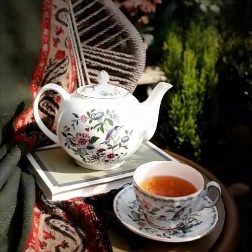 Aynsley Porcelain Tea Set Adult Ceramic Tea Set European Flower Painting Teapot Cup Saucer Spoon for Women Mom Gift (Fresh Style,5 Pcs) - Image 2