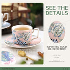 Coffee Cup Set with Saucer, Cup And Spoon, 200Ml Espresso Cups, Floral Ceramic Cups, Colorful Porcelain Coffee Mugs, Tea Cups, Mugs, Cappuccino Cups,Coffee cup f - Image 5