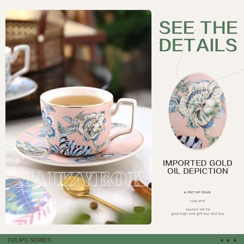 Coffee Cup Set with Saucer, Cup And Spoon, 200Ml Espresso Cups, Floral Ceramic Cups, Colorful Porcelain Coffee Mugs, Tea Cups, Mugs, Cappuccino Cups,Coffee cup f - Image 5