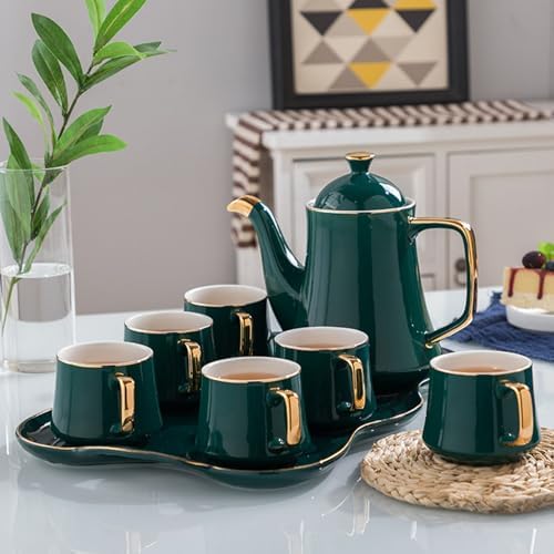 Tea Cups and Ceramic Tray Set of 14 Pieces,Luxury Set with Teapot, Afternoon Tea Coffee Cups, British Porcelain Tea Party Set for Housewarming Gifts - Image 6