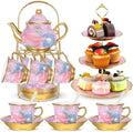 21 Pcs Porcelain Tea Set with 3 Tier Dessert Stand, Purple, Delicate by Suttmin