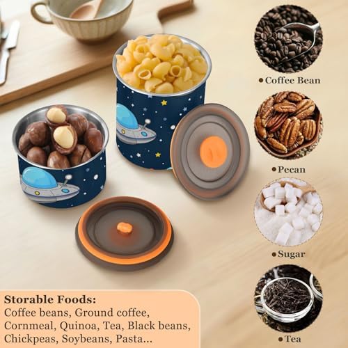 Cartoon Cute Blue-gray Spaceship Designed Storage Containers With Lids Stainless Steel Cereal Container 1 Button Opening Coffee Canister - Image 6