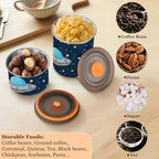 Cartoon Cute Blue-gray Spaceship Designed Storage Containers With Lids Stainless Steel Cereal Container 1 Button Opening Coffee Canister - Image 6