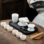 ICHAG 14-Piece Chinese Gongfu Tea Set, Yangzhi Jade Porcelain Gaiwan Tea Set with Anti-Mold Resin Tray & Color-Changing Tea Pet, Portable Travel Kit for Home, Office, Camping, Gift for Tea Lovers - Image 2