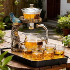 Lazy Kungfu Glass Tea Set Heat Resistant Semi Automatic Drip Rotating with Infuser Magnetic Teapot Set for Gongfu Tea Making Ideal (Blue Bird) - Image 7