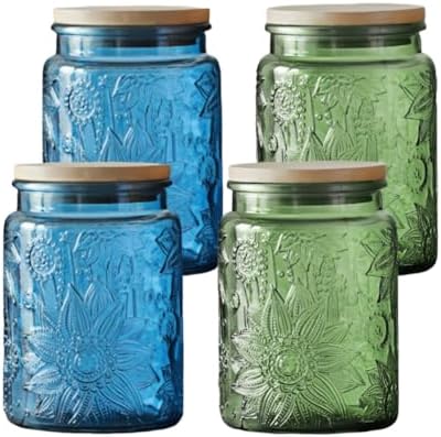 ANSQU 4-Pack Vintage Glass Jars with Airtight Lids, 23.7oz Coffee Canisters by ANSQU