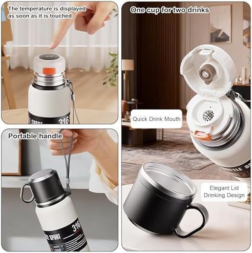 Double wall vacuum Leakproof stainless steel wide mouth insulated water bottle;tea tumbler with infuser,cup,lid;smart thermoses hot coffee;thermal flask ice drinks with led digital temperature display - Image 4