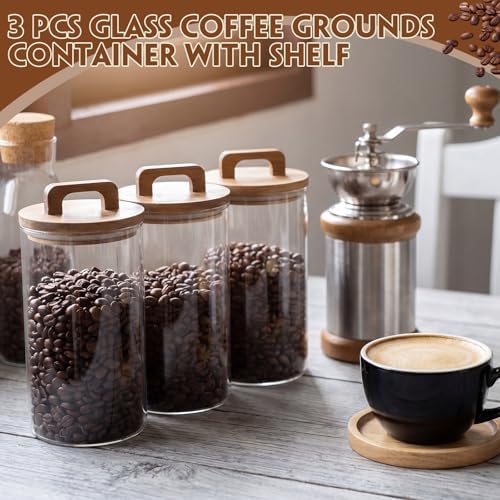 Suclain 3 Pcs 42 oz Glass Coffee Grounds Container with Shelf Glass Coffee Bean Storage Canisters with Airtight Lid and Measuring Spoon Food Storage Jars for Kitchen Sugar (Vintage Style) - Image 6