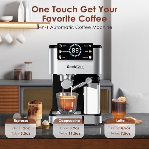 Geek Chef Espresso Machine 20 Bar, Cappuccino Coffee Maker with Frother - Image 4
