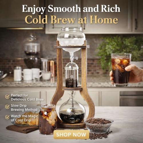 Nispira Iced Coffee Cold Brew Drip Tower Coffee Maker, 6–8 Cup Manual Cold Brew Brewer with Adjustable Valve, Wooden Frame & Glassware, Slow Cold Extraction System - Image 6