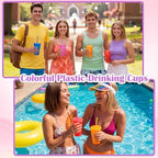 Honeydak 30 Pack Plastic Tumblers with Lids and Straws Bulk, Neon Color - Image 5