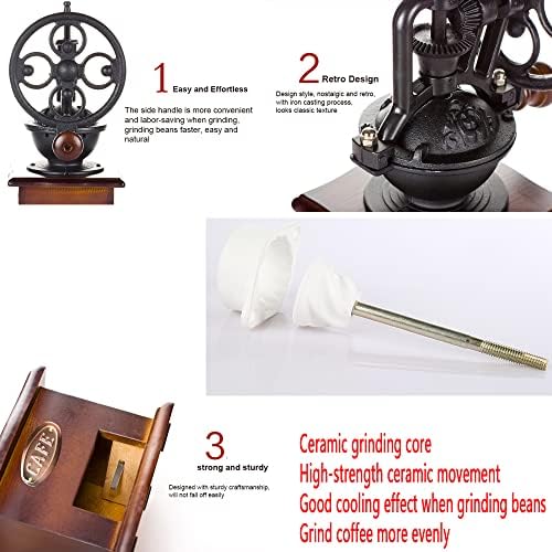 WANLIAN Vintage Manual Coffee Grinder, Cast Iron Hand Crank, Ceramic Burr - Image 5