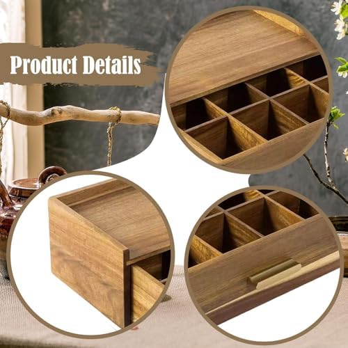 Wood Organizer Chest Space Saving with Multiple Compartments Teabag Holder Storage Drawer for Living Room - Image 4