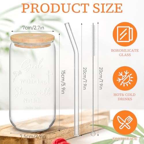 12 Set Christian Gifts Bulk 16oz Can Shaped Glass Cup with Lids Straws - Image 2