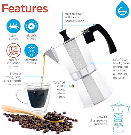 GROSCHE Milano Stovetop Espresso Maker Moka pot 9 espresso Cup - 15.2 oz Silver and 3 Replacement Seals Gaskets Bundle Stove top coffee maker Moka Italian espresso coffee maker and replacement gaskets - Image 3
