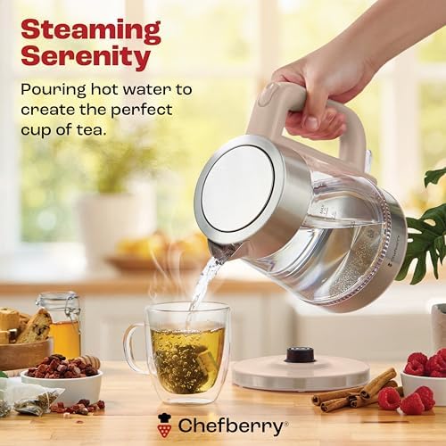 Electric Kettle for Boiling Hot Tea & Water | 1.7L Stainless Steel Borosilicate Glass Boiler With No Plastic, Automatic Shutoff, BPA Free, Fast Heating Technology (Cream) - Image 4