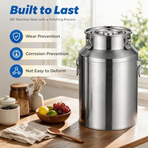 5.81 Gallon Stainless Steel Milk Can, Beverage Dispenser Tank with Spigot - Image 2