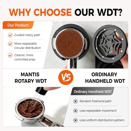 IKAPE Mantis WDT Distribution Tool with Clean Brush, 58mm Espresso Stirrer Distribution Tool for Barista, 10 Needle Espresso Stirrer with Dosing Funnel&Stand, Adjustable Needle Height, Walnut Handle - Image 4