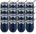 MEWAY 12oz Wine Tumbler 16 Pack Bulk Gifts for Women,Double Wall Vacuum Stainless Steel Travel Mug with Lid,Insulated Stemless Wine Cup Glass for Coffee,Cocktails,Drinks(Navy,Set of 16) by MEWAY